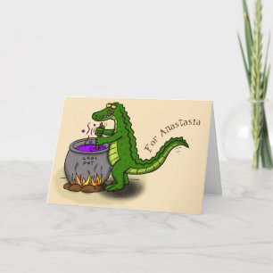 Funny green alligator kook cartoon kaart