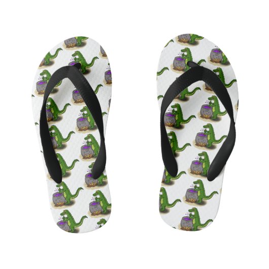Funny green alligator kook cartoon kinder teenslippers (Voetbed)