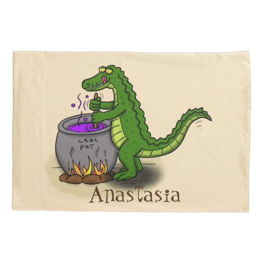 Funny green alligator kook cartoon kussensloop (Achterkant)
