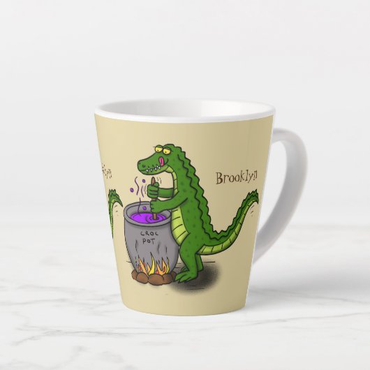 Funny green alligator kook cartoon latte mok (Rechterhoek)