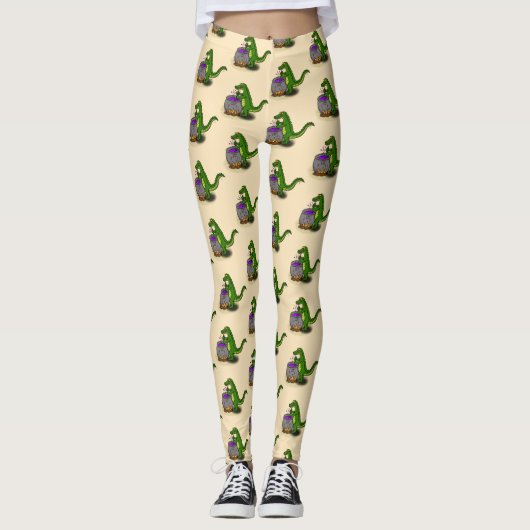 Funny green alligator kook cartoon leggings (Voorkant)