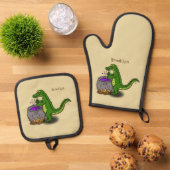 Funny green alligator kook cartoon ovenwant & pannenlap set (Top down)