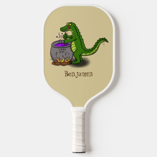 Funny green alligator kook cartoon pickleball paddle (Voorkant)