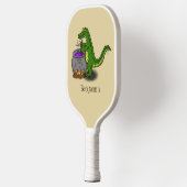 Funny green alligator kook cartoon pickleball paddle (Links)