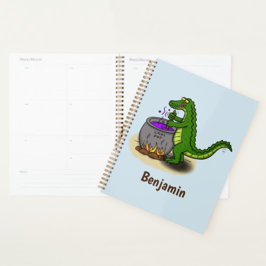 Funny green alligator kook cartoon planner (Display)