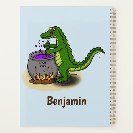 Funny green alligator kook cartoon planner (Achterkant)