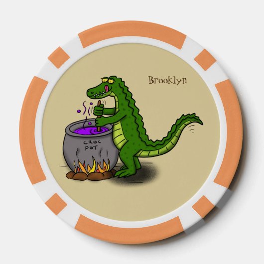 Funny green alligator kook cartoon poker chips (Achterkant)