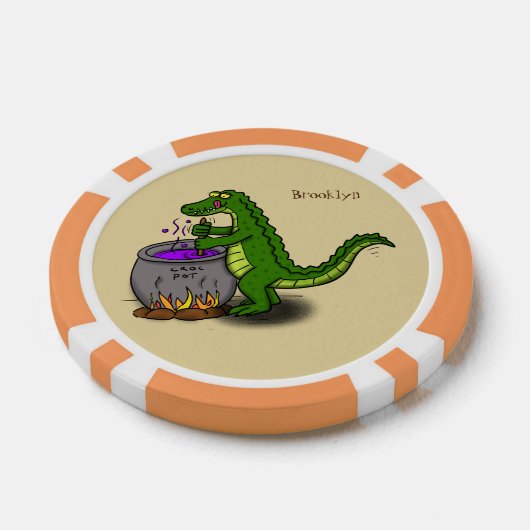 Funny green alligator kook cartoon poker chips (Enkel)