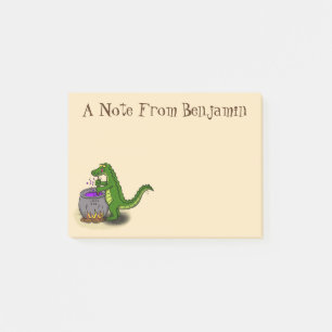 Funny green alligator kook cartoon post-it® notes