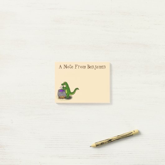 Funny green alligator kook cartoon post-it® notes (Op bureau)