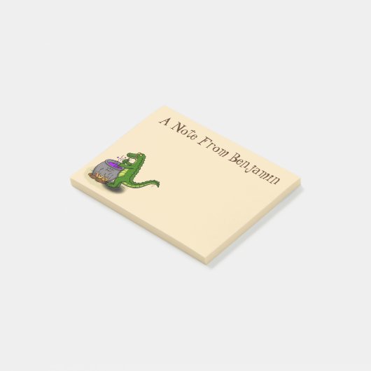 Funny green alligator kook cartoon post-it® notes (Schuin)