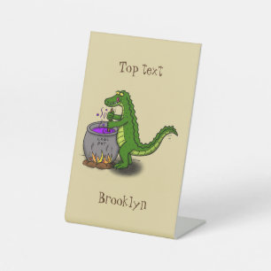 Funny green alligator kook cartoon reclamebord met voetstuk