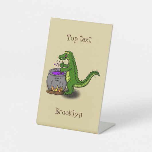 Funny green alligator kook cartoon reclamebord met voetstuk (Voorkant)