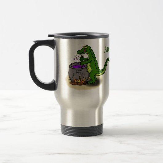 Funny green alligator kook cartoon reisbeker (Links)
