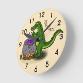 Funny green alligator kook cartoon ronde klok (Hoek)