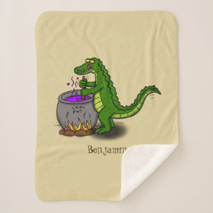 Funny green alligator kook cartoon sherpa deken