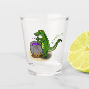 Funny green alligator kook cartoon shot glas