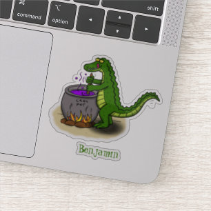 Funny green alligator kook cartoon sticker