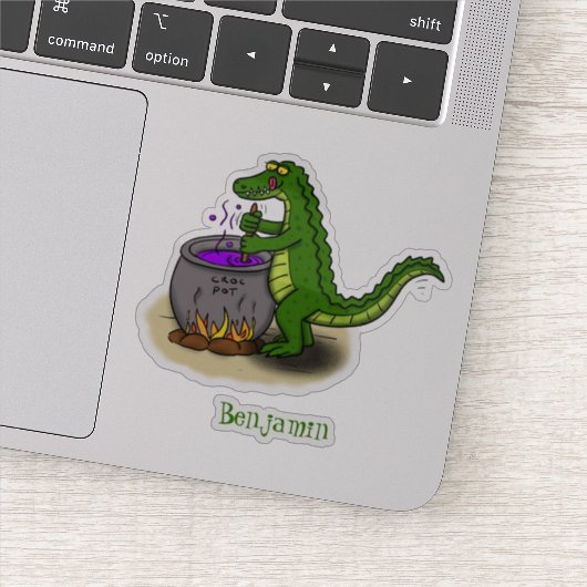 Funny green alligator kook cartoon sticker (Detail)