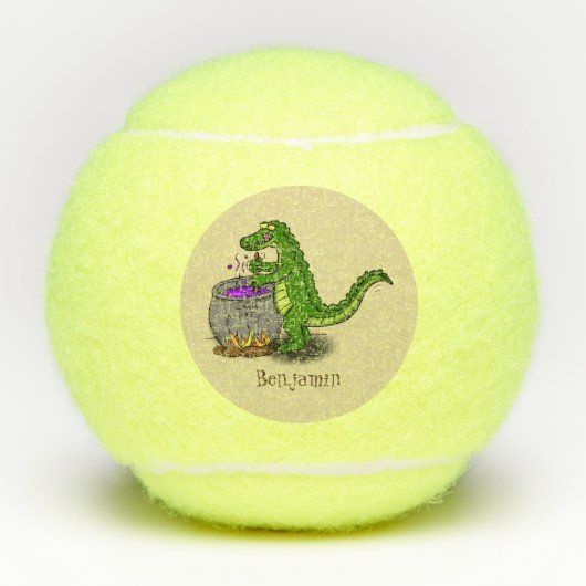 Funny green alligator kook cartoon tennisballen (Voorkant)