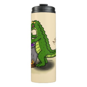 Funny green alligator kook cartoon thermosbeker