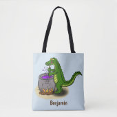 Funny green alligator kook cartoon tote bag (Voorkant)