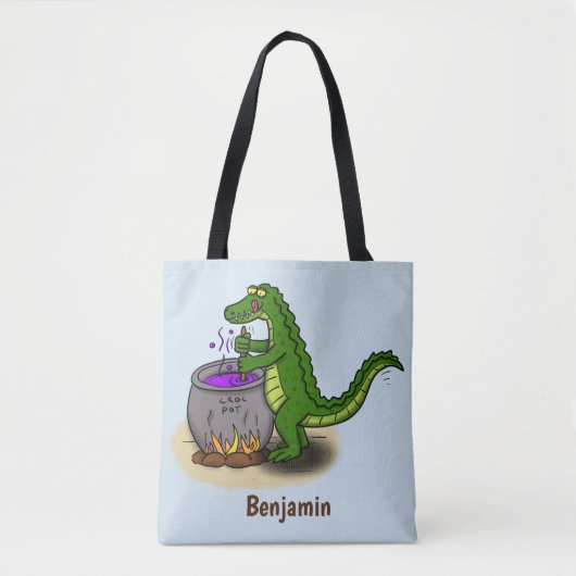 Funny green alligator kook cartoon tote bag (Voorkant)