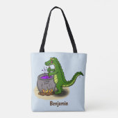Funny green alligator kook cartoon tote bag (Achterkant)