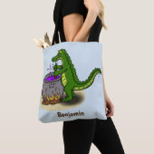 Funny green alligator kook cartoon tote bag (Dichtbij)
