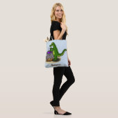 Funny green alligator kook cartoon tote bag (Op model)