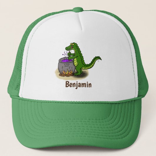 Funny green alligator kook cartoon trucker pet (Voorkant)