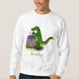 Funny green alligator kook cartoon trui