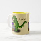 Funny green alligator kook cartoon tweekleurige koffiemok (Voorkant links)