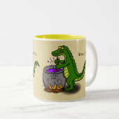 Funny green alligator kook cartoon tweekleurige koffiemok (Voorkant rechts)
