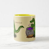 Funny green alligator kook cartoon tweekleurige koffiemok (Center)