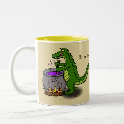 Funny green alligator kook cartoon tweekleurige koffiemok (Links)