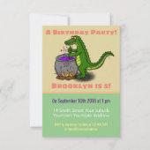 Funny green alligator kook cartoon-uitnodiging kaart (Voorkant)