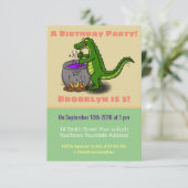 Funny green alligator kook cartoon-uitnodiging kaart (Staand voorkant)