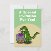 Funny green alligator kook cartoon-uitnodiging kaart (Achterkant)