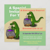 Funny green alligator kook cartoon-uitnodiging kaart (Voorkant / Achterkant)