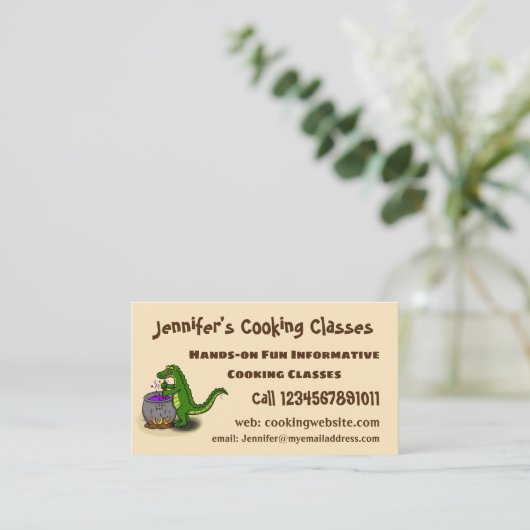 Funny green alligator kook cartoon visitekaartje (Staand voorkant)