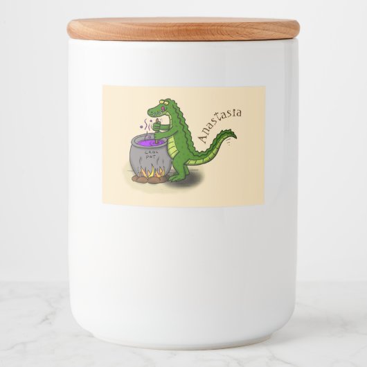 Funny green alligator kook cartoon voedselcontainer etiket (Voorkant)