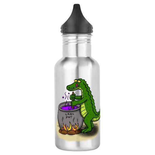 Funny green alligator kook cartoon waterfles (Links)