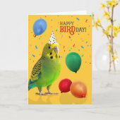 Funny Green and Yellow Budgie Parakeet Birthday Kaart (Gele Bloem)