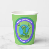Funny green animated iguana lizard jarig papieren bekers (Achterkant)