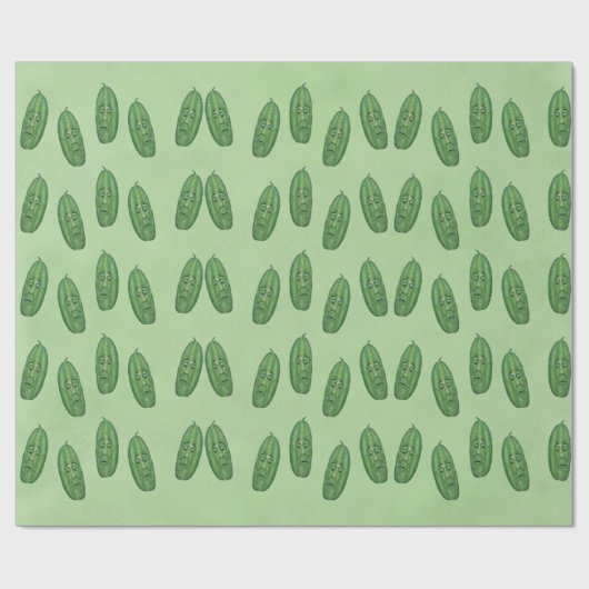 Funny Green Anthropomorphic Pickles With Faces Cadeaupapier (Vlak)