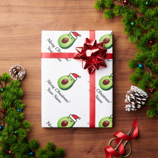 Funny green avocado Santa Wrapping Paper Cadeaupapier (Feestdagen Geschenken)