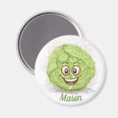 Funny Green Cabbage Drawing Custom Name fridge Magneet (Voorkant / Achterkant)