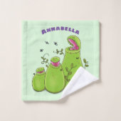 Funny green carnivorous pitcher planten cartoon bad handdoek (Wasdoekje)
