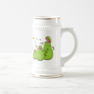 Funny green carnivorous pitcher planten cartoon bierpul